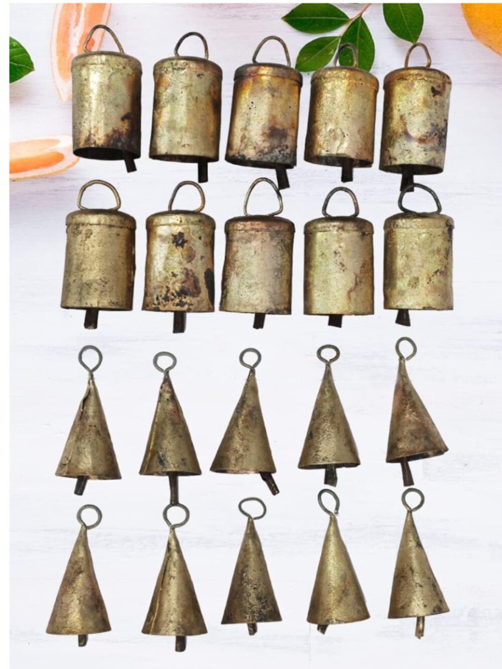 🇺🇸 Set of 19 Rustic Gold Tone Bells NWT